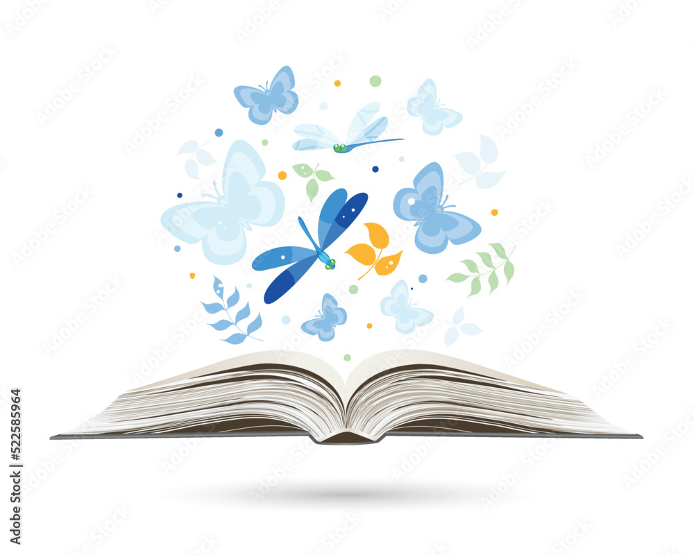 Open book with butterflies flying from Stock Vector | Adobe Stock