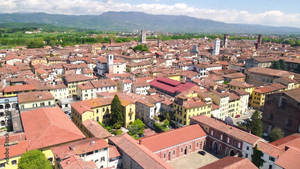 Fototapeta premium Aerial view of Lucca cityscape in spring season, Tuscany - Italy