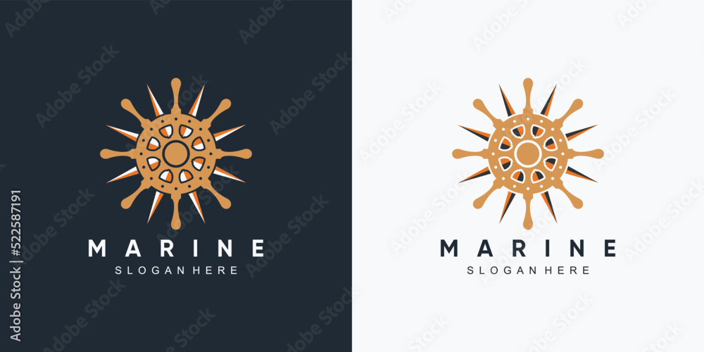 Fototapeta premium anchor marine and ship wheel icon logo design template with creative element
