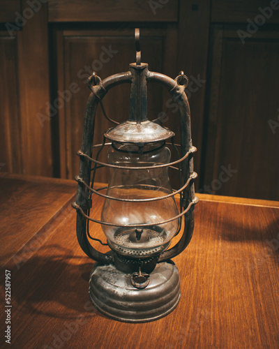 antique kerosene lamp on the table