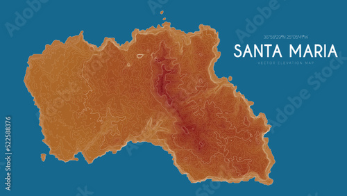 Topographic map of Santa Maria, Azores Islands, Portugal. Vector detailed elevation map of island. Geographic elegant landscape outline poster.