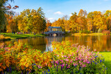 Marble bridge in autumn in Catherine park, Pushkin (Tsarskoe Selo), Saint Petersburg, Russia
