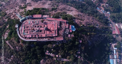 Aerial shot of Palani city and surroundings with sacred Hindu temple on hill photo