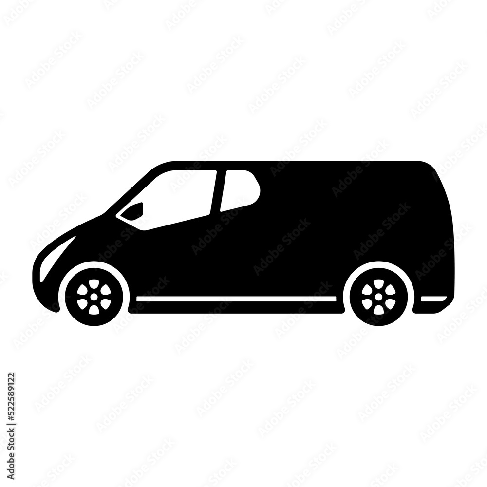 Van icon. Cargo minivan. Minibus. Black silhouette. Side view. Vector simple flat graphic illustration. Isolated object on a white background. Isolate.