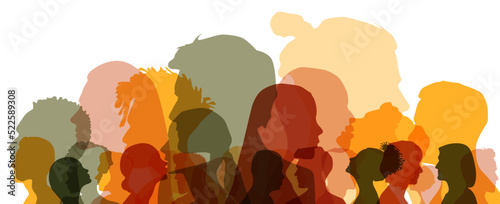 Group side silhouette men and women of different culture photo