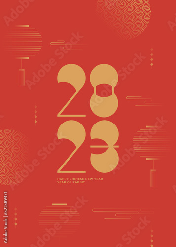 2023 Chinese New Year Holiday flyer. Minimal geometric design. 