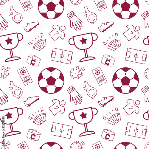 Soccer icons seamless pattern. Qatar cup stylish graphic design. Sport football vector background for banner, card, wrapping, website, wallpaper etc.