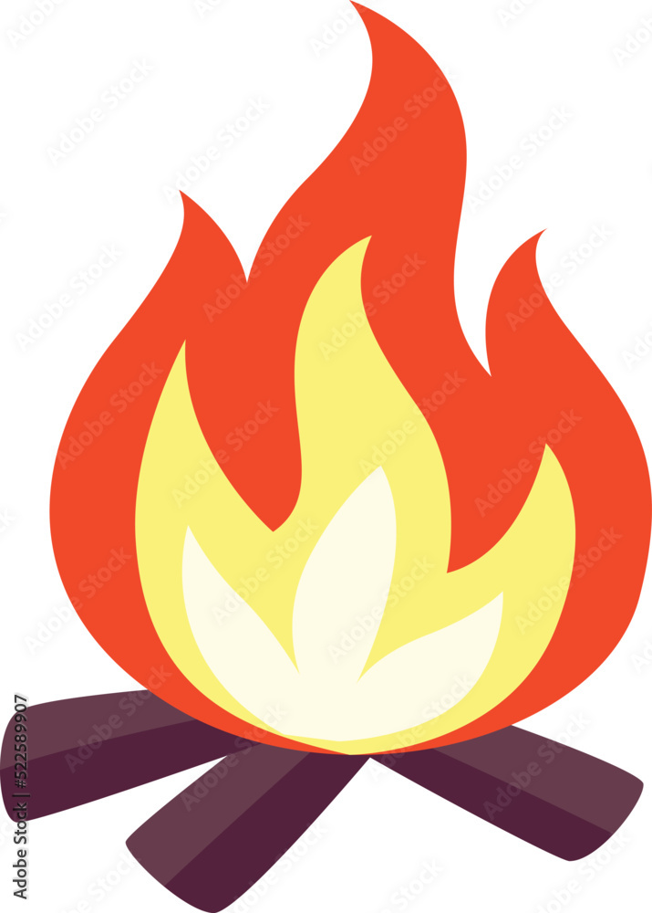 Campfire icon. Cartoon fire on woods. Bonfire symbol Campfire icon. Cartoon fire on woods. Bonfire symbol