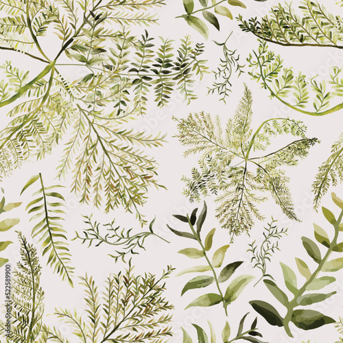 Hand drawn fern leaves seamless pattern design