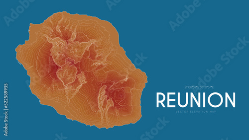 Topographic map of Reunion, France. Vector detailed elevation map of island. Geographic elegant landscape outline poster.