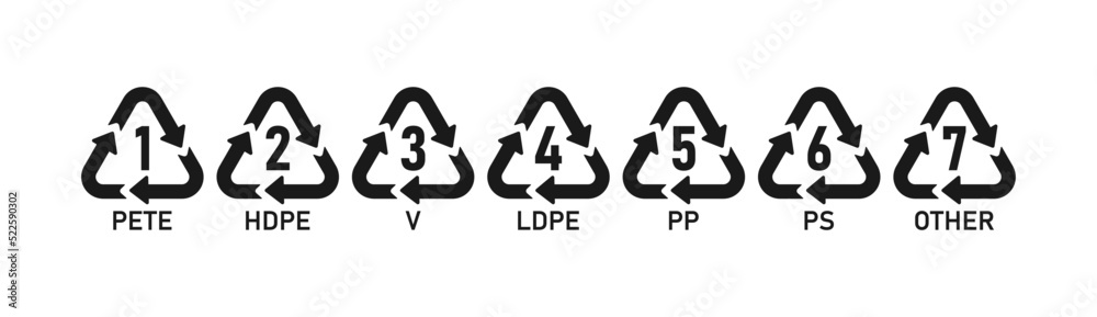 Plastic recycling symbols from 1 to 7. Vector black and white isolated illustration Plastic recycling symbols from 1 to 7. Vector black and white isolated illustration