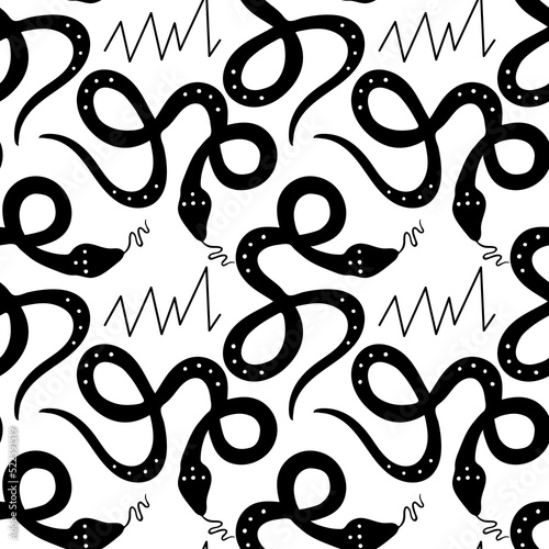Seamless pattern of black snakes. Vector illustration isolated on white background.
