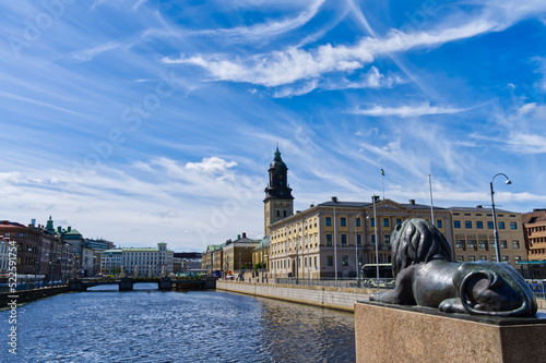 Leinwand Poster City Hall of Gothenburg “Göteborg Sweden Europe with lion statue