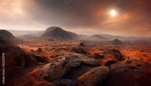 Marsoberfläche mit rotem Sand und Gestein