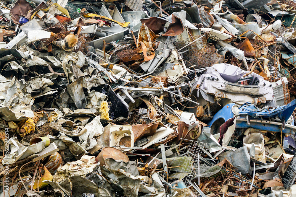 Household and industrial metal rubbish pile at scrap yard Household and industrial metal rubbish pile at scrap yard