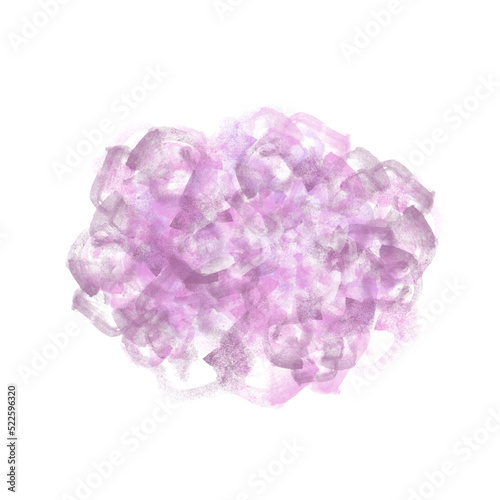 Abstract hand-drawn grungy transparent blurred textured tangled pink, purple, brown watercolor paint scribbles isolated on white background. Ink graphic design element. Messy cloudy paintbrush spot.