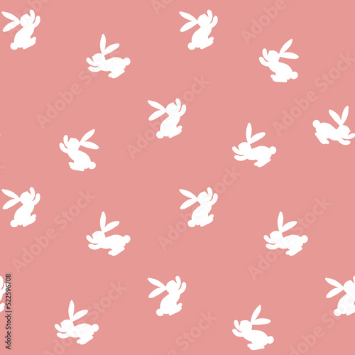 Seamless pattern with white silhouette Easter rabbits on pink background. Design for card  postcard  wallpaper  fabric  textile. Vector stock illustration. Cartoon style