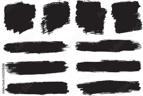 paquete de manchas de pinceles, brochazo de pintura negra vectorial grunge photo