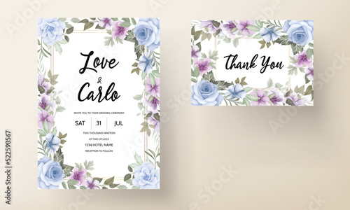 beautiful blomming flower wedding invitation card photo