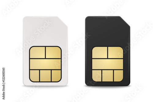 Vector 3d Realistic White and Black Plastic Sim Card Template Set Isolated. Design Template of Sim Card for Mockup, Branding. Front View