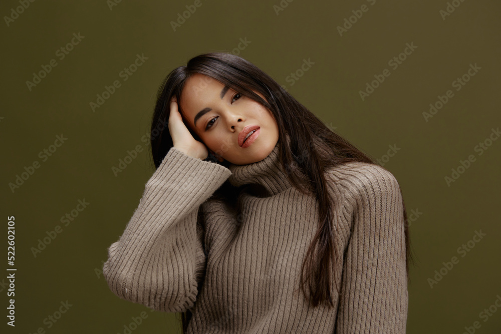 pretty woman in a sweater posing smile clothing fashion isolated background pretty woman in a sweater posing smile clothing fashion isolated background