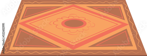 Textile carpet with color ornament. Decorative rug icon