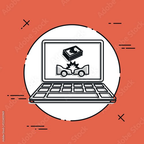 Online insurance payout for car crash - Vector flat icon