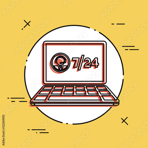 7/24 computer assistance - Vector flat icon