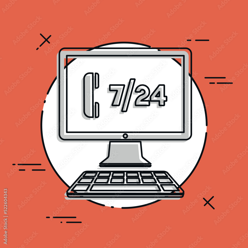 Full time 7/24 call center application - Vector flat icon