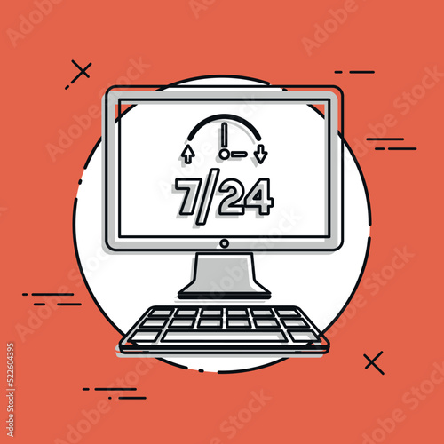 Full time 7/24 computer service - Vector flat icon