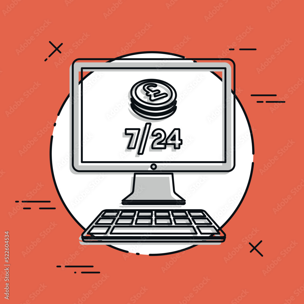 Sterling - Daily banking service 7/24 - Vector flat icon Sterling - Daily banking service 7/24 - Vector flat icon