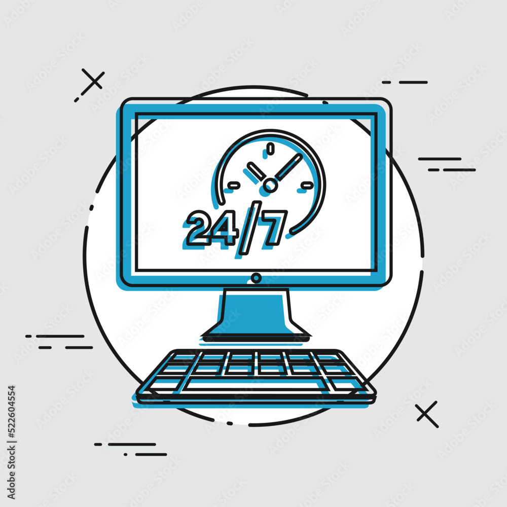 24/7 ful time web services - Vector flat icon 24/7 ful time web services - Vector flat icon