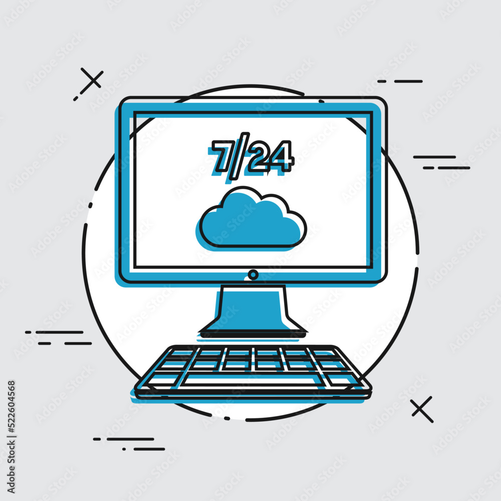 Cloud service 7/24 - Vector flat icon