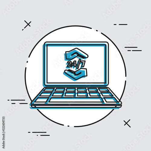 Full time computer protection 24/7 - Vector flat icon