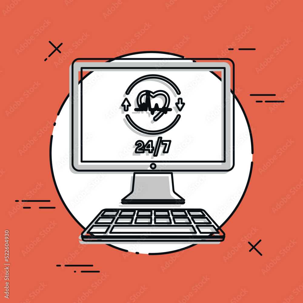 Online medical services 24/7 - Vector flat icon Online medical services 24/7 - Vector flat icon