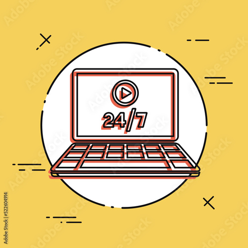 Multimedia service online 24/7 - Vector flat icon
