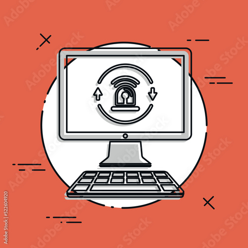 Computer alarm security - Vector flat icon
