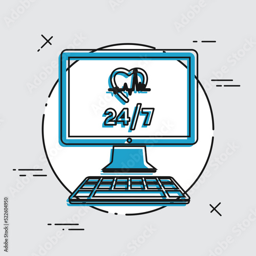 Online medical services 24/7 - Vector flat icon