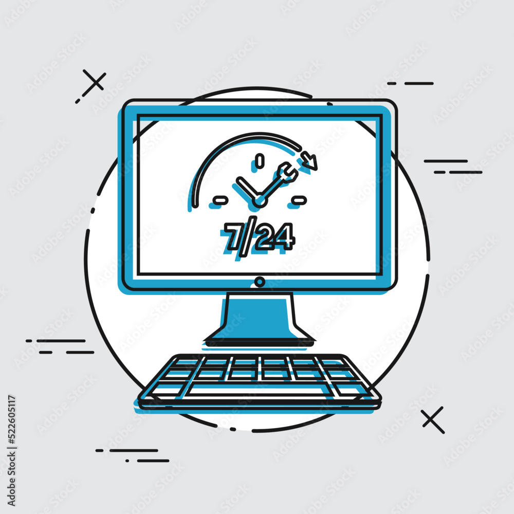 Full time web computer assistance 7/24 - Vector flat icon Full time web computer assistance 7/24 - Vector flat icon