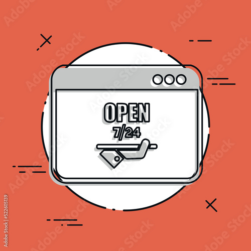 Online services open 7/24 - Vector flat icon