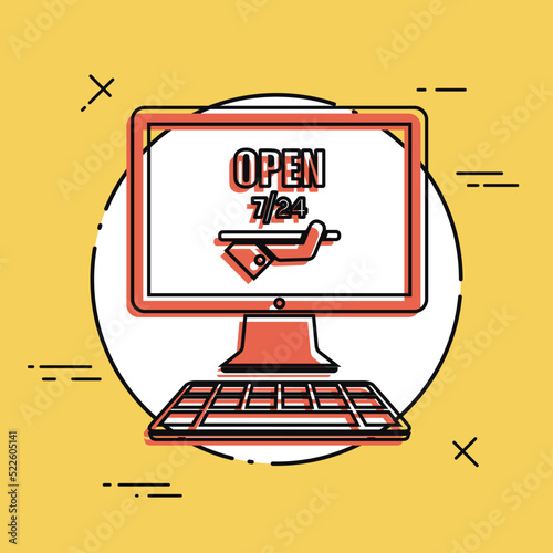 Online services open 7/24 - Vector flat icon