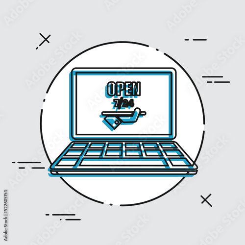 Online services open 7/24 - Vector flat icon