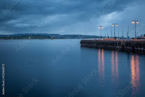Canvas Print Oslofjord at evening with dramatic sky and pier, Oslo, Norway