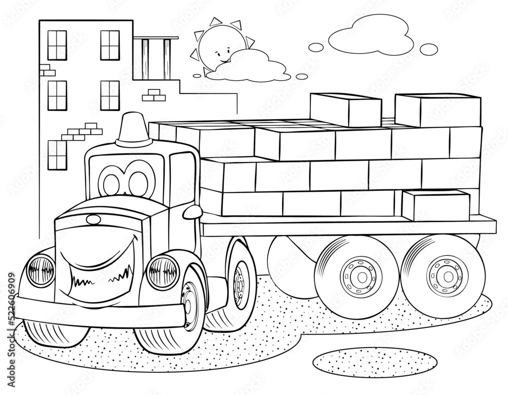 Cartoon truck for coloring page. Stock Vector | Adobe Stock