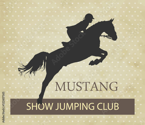 vector illustration, rider controls running horse, competitions show jumping