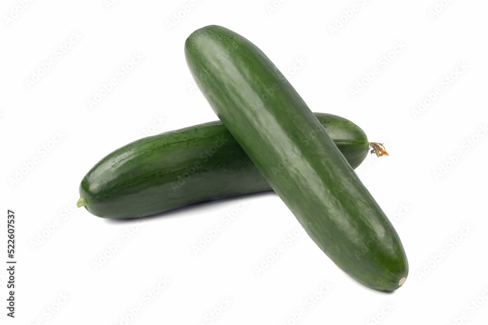 Two cucumbers on a bright background. Close up view.