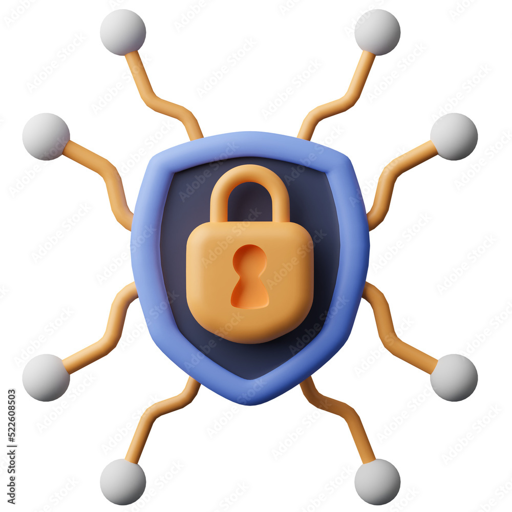 3d render electronic shield and padlock icon. 3d render electronic shield and padlock icon.