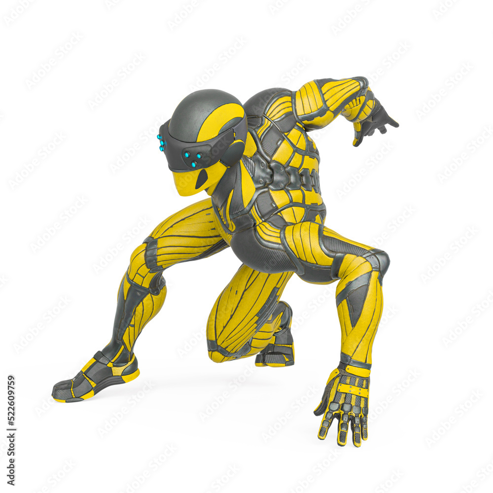 super hero is doing a dynamic comic pose in an exosuit super hero is doing a dynamic comic pose in an exosuit