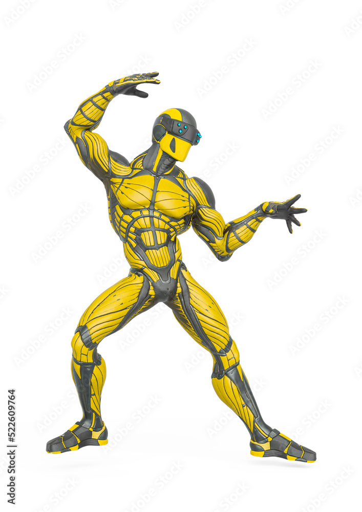 super hero is doing a dynamic fight pose in an exosuit super hero is doing a dynamic fight pose in an exosuit