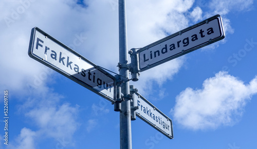Street Sign in Downtown Reykjavik Iceland on A Sunny Day